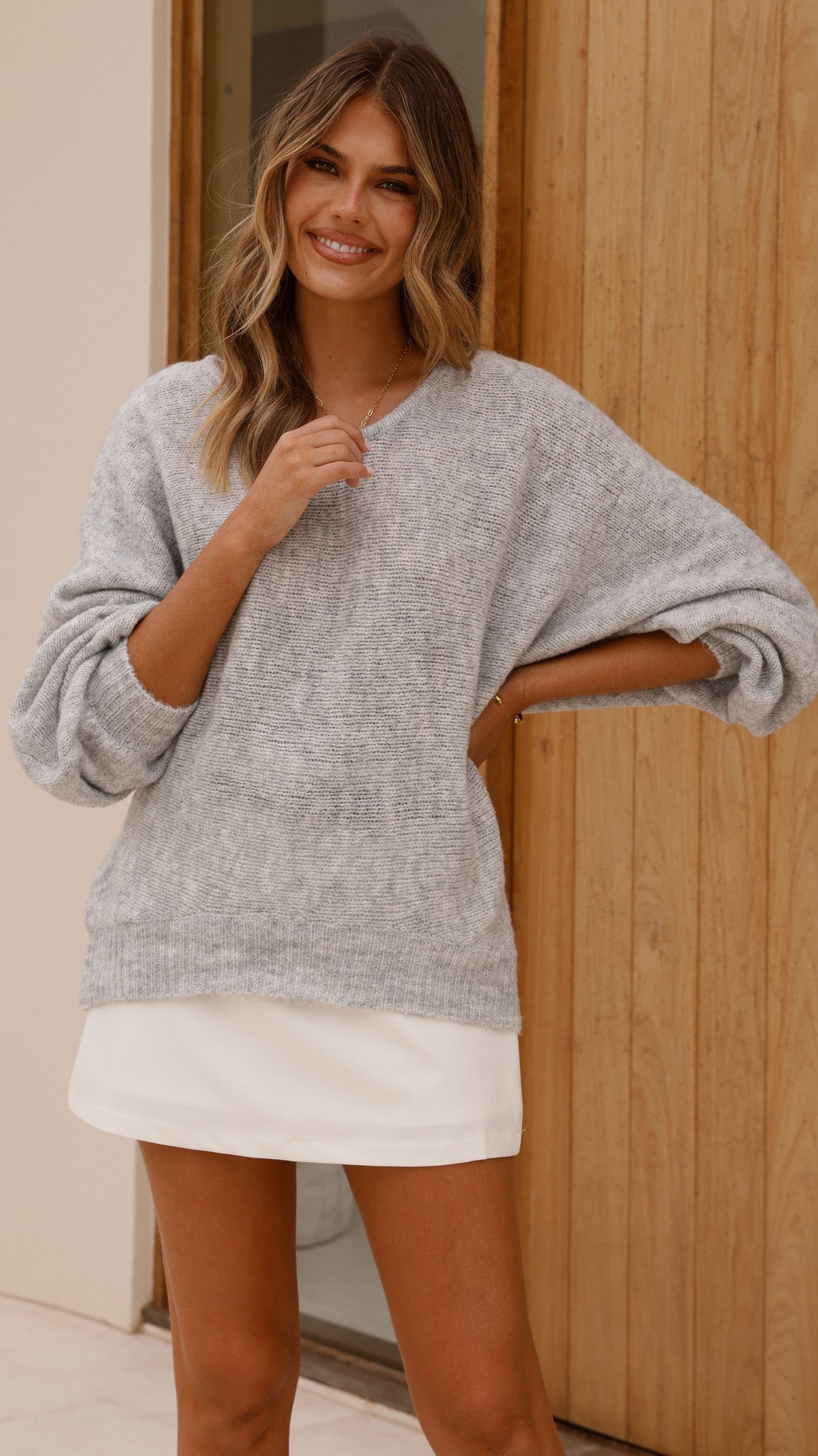 Isabella Knit Sweater - Grey - Billy J