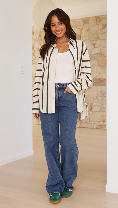 Load image into Gallery viewer, Maggie Shirt - Charcoal Stripe
