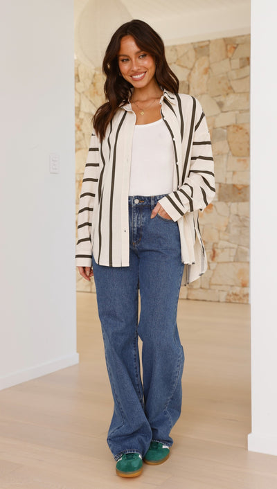 Load image into Gallery viewer, Maggie Shirt - Charcoal Stripe - Billy J
