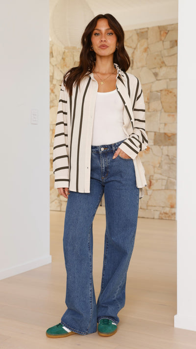 Load image into Gallery viewer, Maggie Shirt - Charcoal Stripe - Billy J
