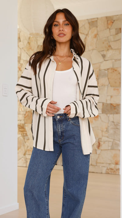 Load image into Gallery viewer, Maggie Shirt - Charcoal Stripe - Billy J
