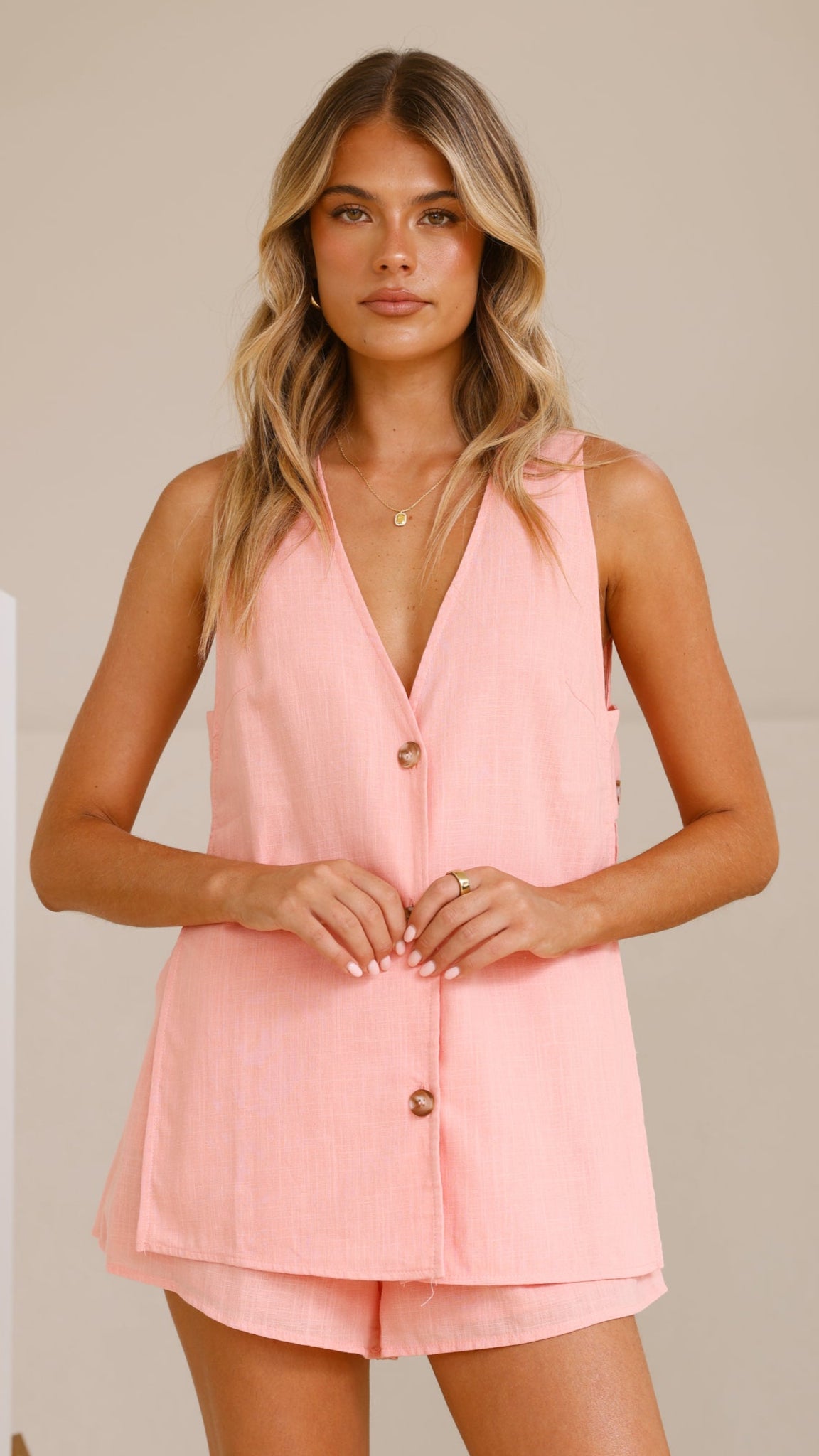 Hayley Vest and Shorts Set - Peach - Billy J