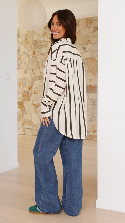 Load image into Gallery viewer, Maggie Shirt - Charcoal Stripe - Billy J
