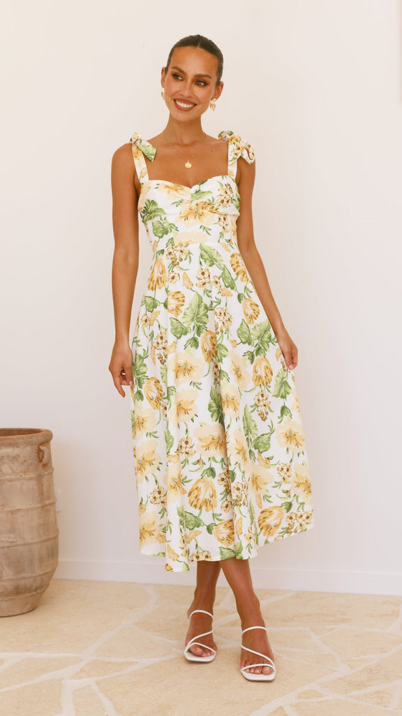 Blakely Midi Dress - Yellow Floral - Billy J