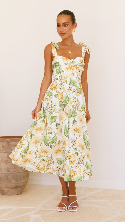 Load image into Gallery viewer, Blakely Midi Dress - Yellow Floral - Billy J
