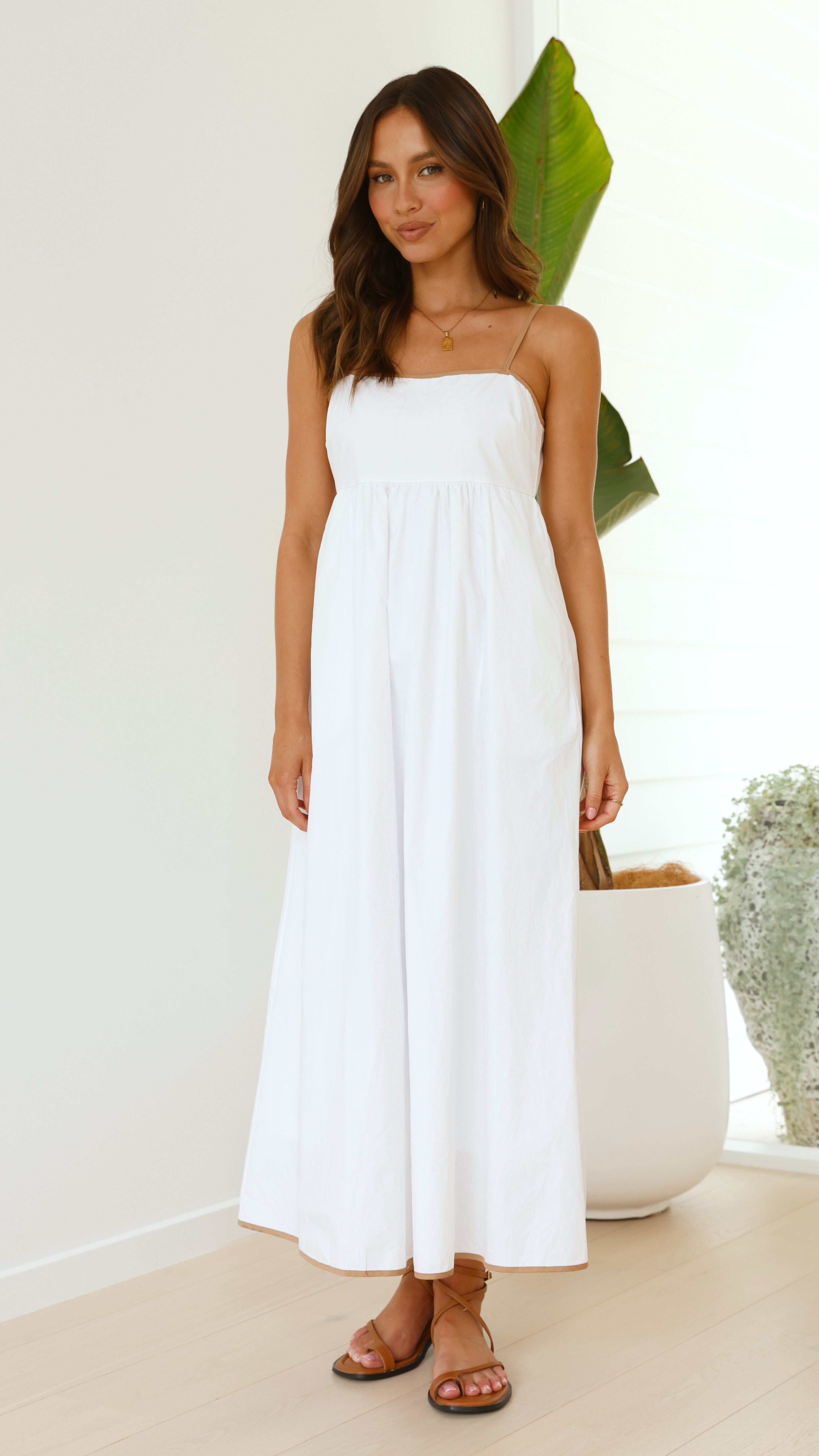 Haven Midi Dress - White/Beige