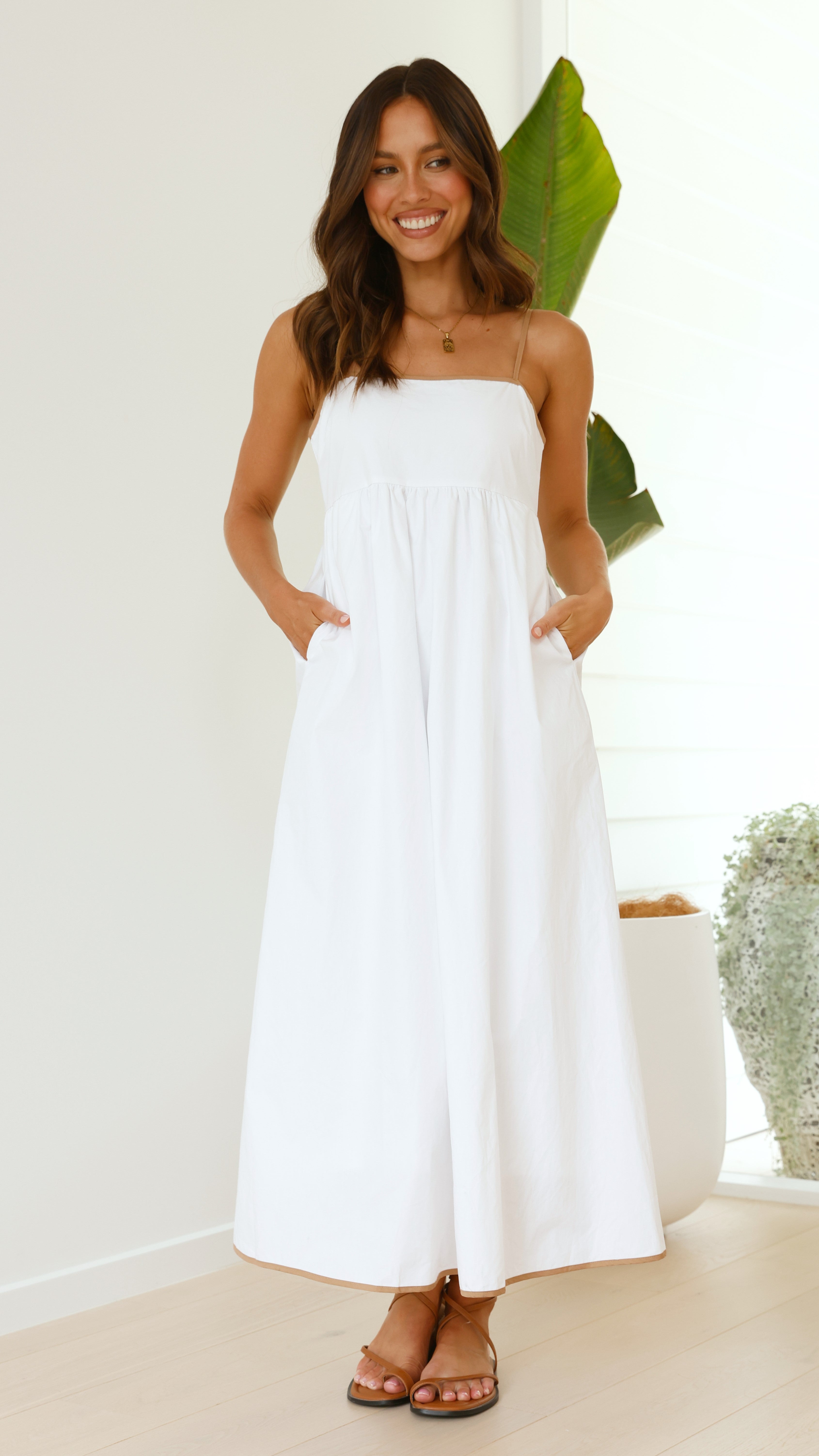 Haven Midi Dress - White/Beige