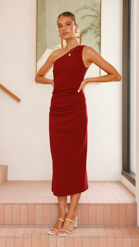 Alaina Midi Dress - Wine - Billy J