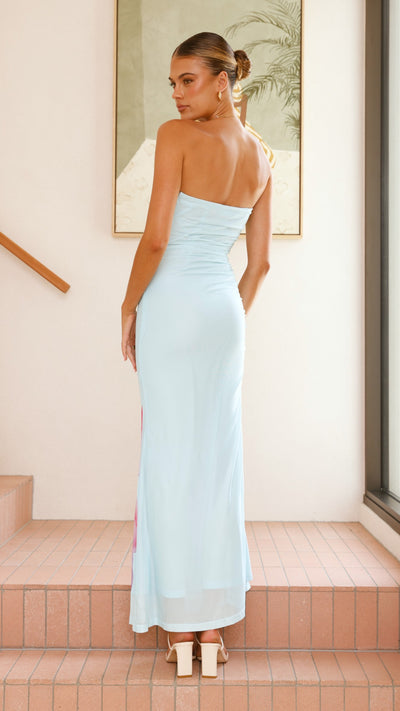 Load image into Gallery viewer, Brittani Strapless Maxi Dress - Blue/Pink - Billy J
