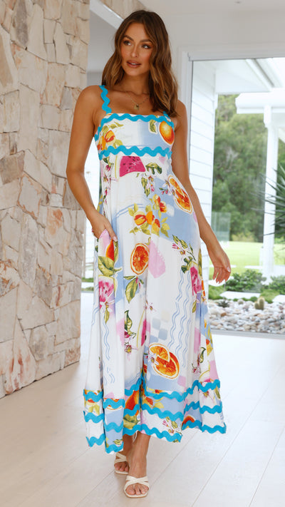 Load image into Gallery viewer, Eaton Maxi Dress - Fruit Print - Billy J
