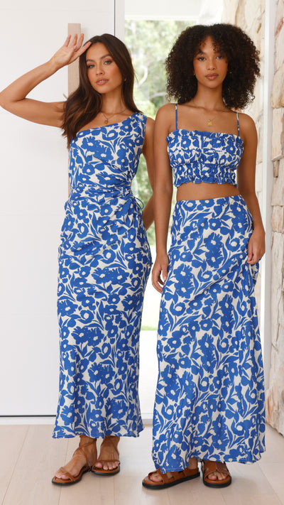 Load image into Gallery viewer, Ricci One Shoulder Maxi Dress - Blue Floral
