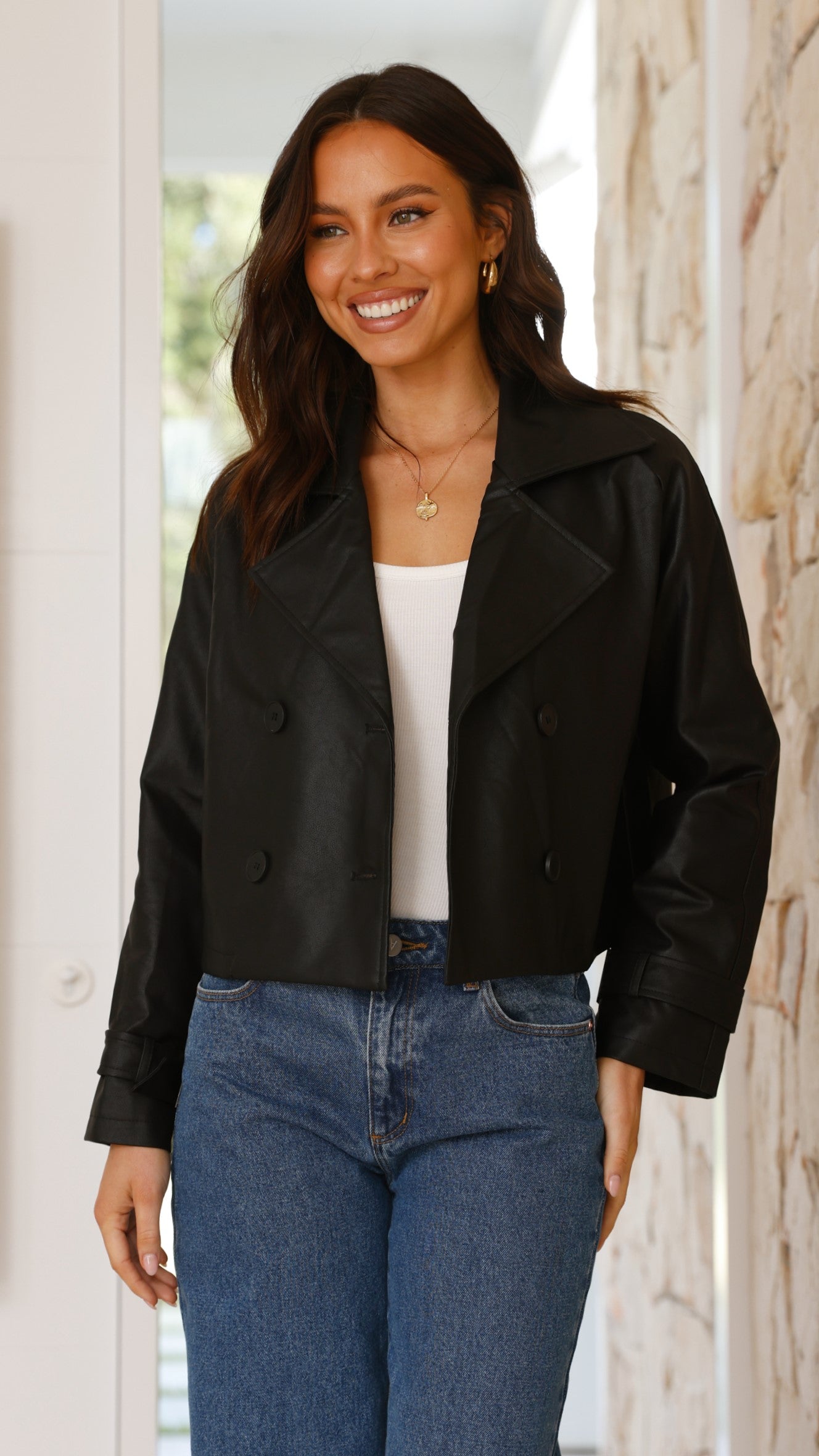 Quintana Cropped Trench Jacket - Black - Billy J