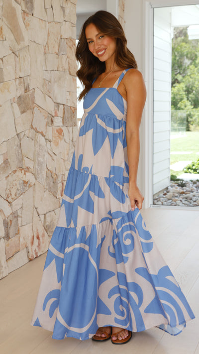 Load image into Gallery viewer, Cecile Maxi Dress - Blue/Beige
