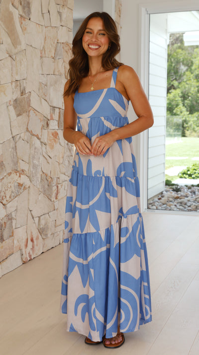 Load image into Gallery viewer, Cecile Maxi Dress - Blue/Beige
