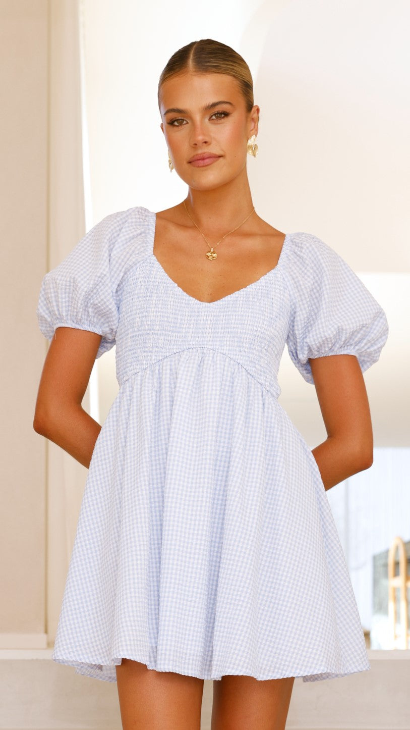 Sahirah Mini Dress - Blue / White Gingham - Billy J