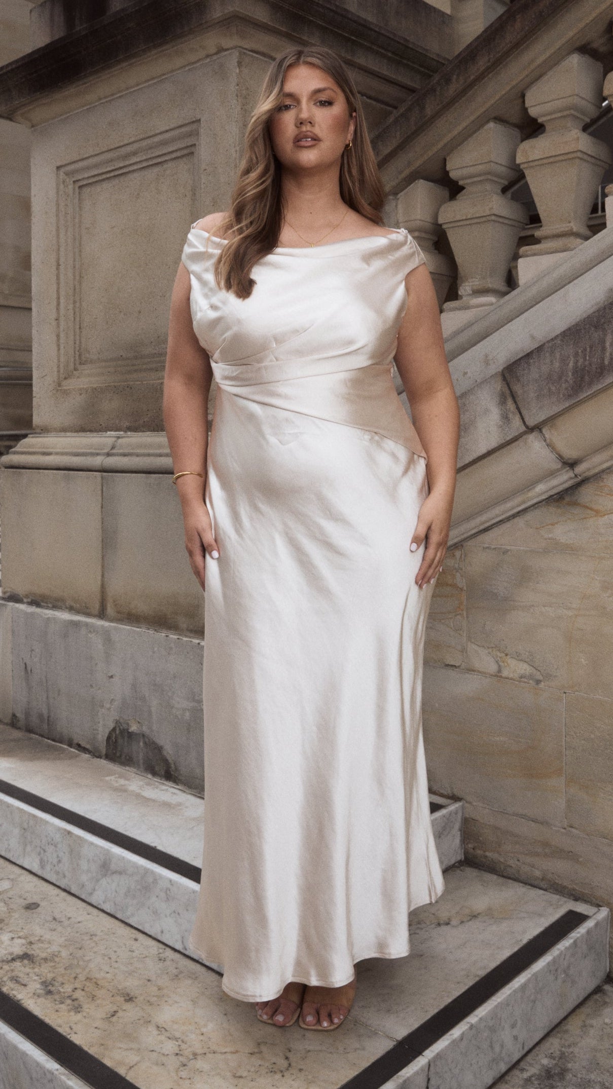 Auria Off Shoulder Maxi Dress - Champagne - Billy J