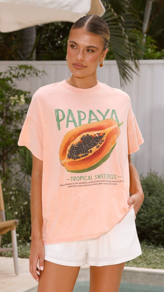 Papaya Acid Wash Tee - Peach - Billy J