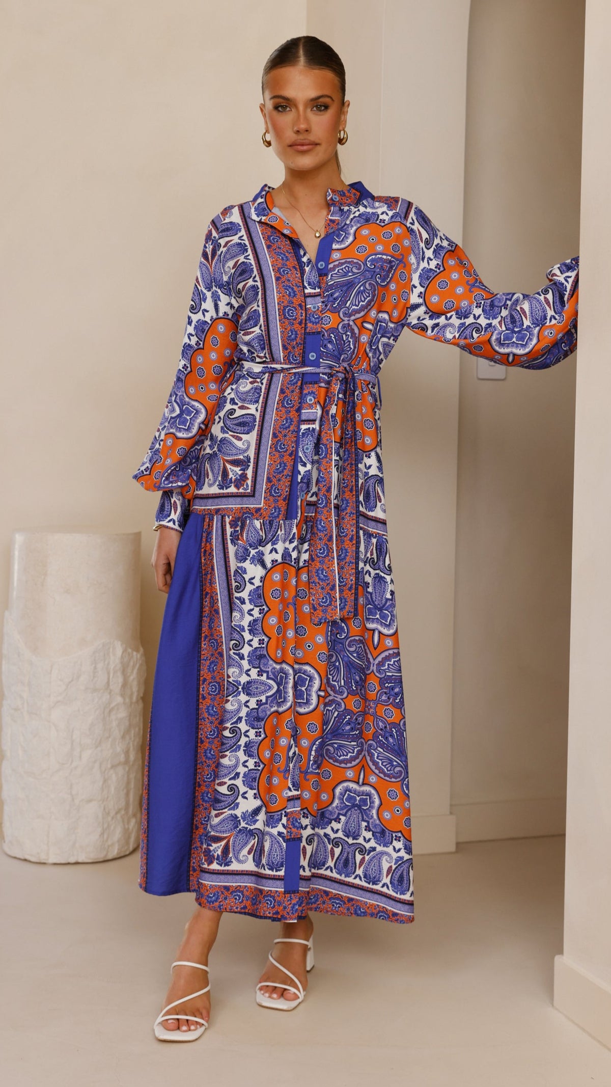 Tasha Maxi Dress - Blue/Orange Print - Billy J