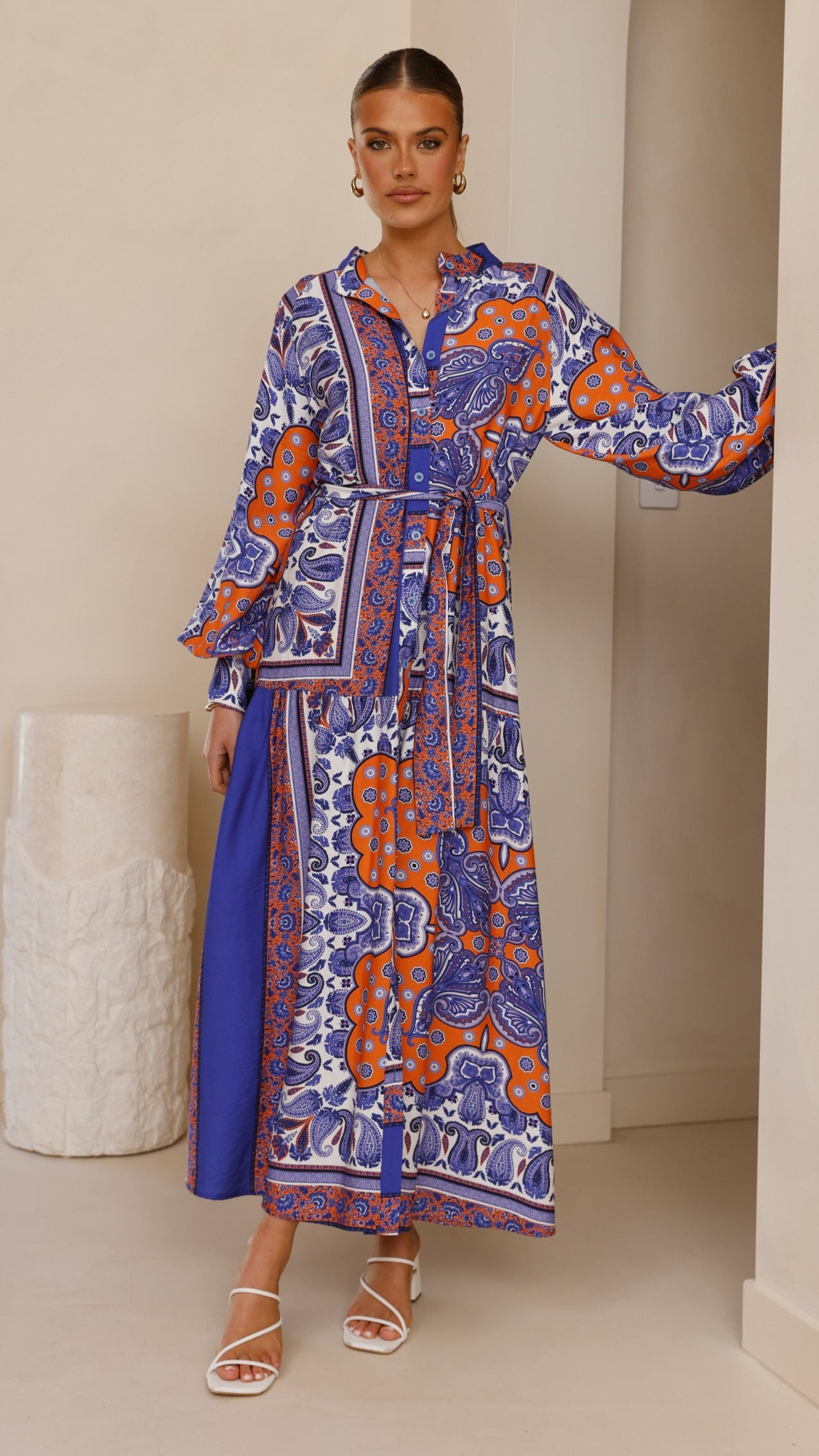 Tasha Maxi Dress - Blue/Orange Print - Billy J