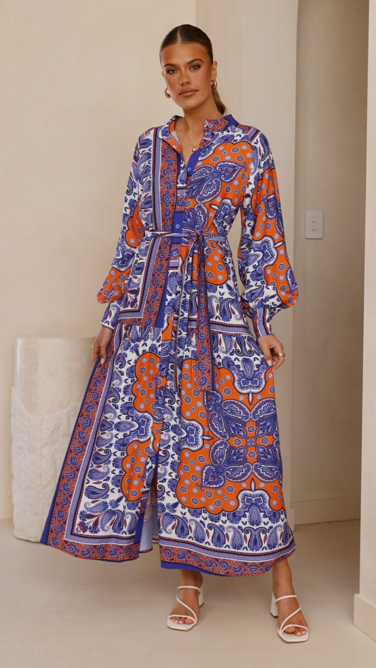 Tasha Maxi Dress - Blue/Orange Print - Billy J