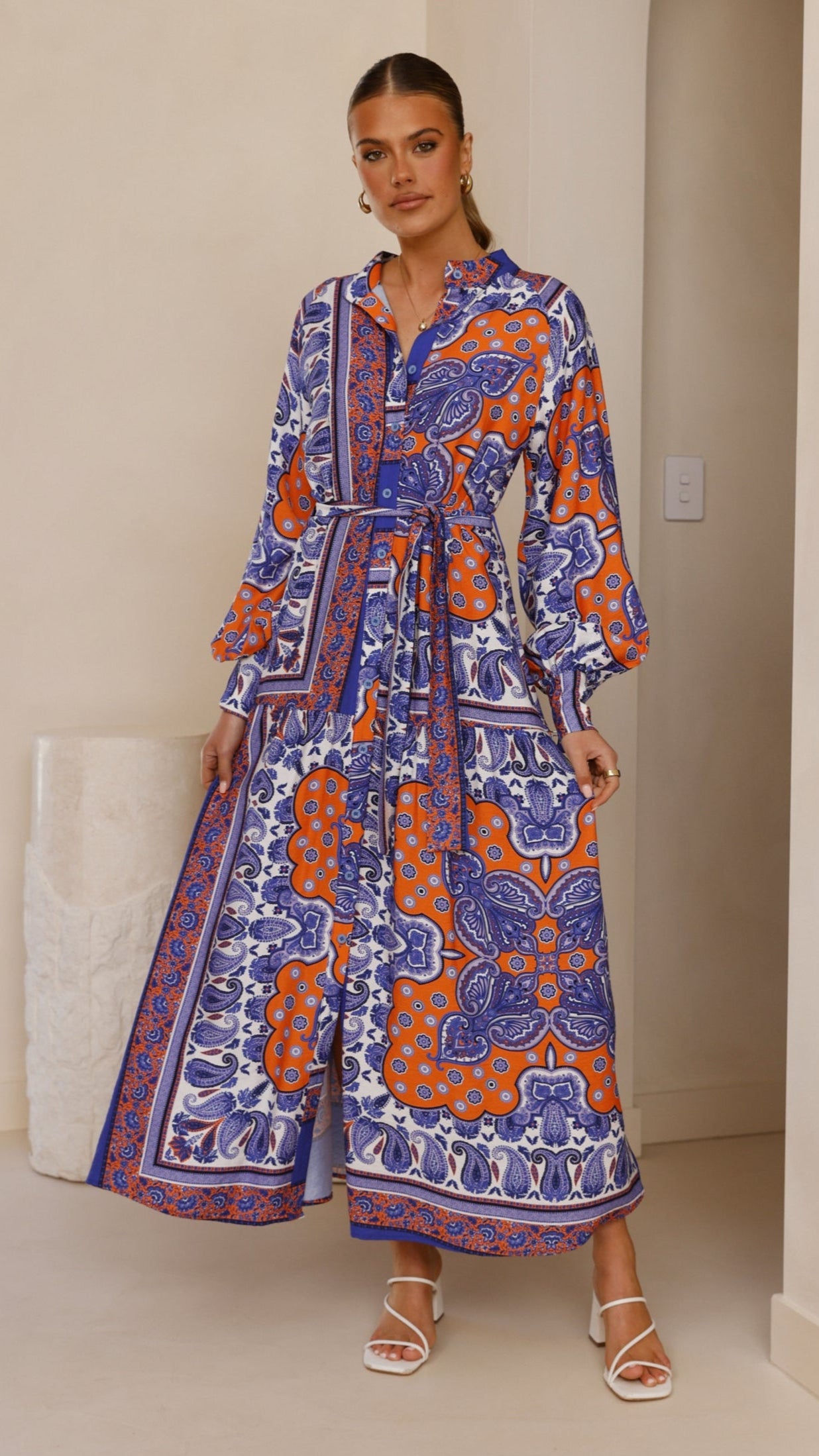 Tasha Maxi Dress - Blue/Orange Print - Billy J