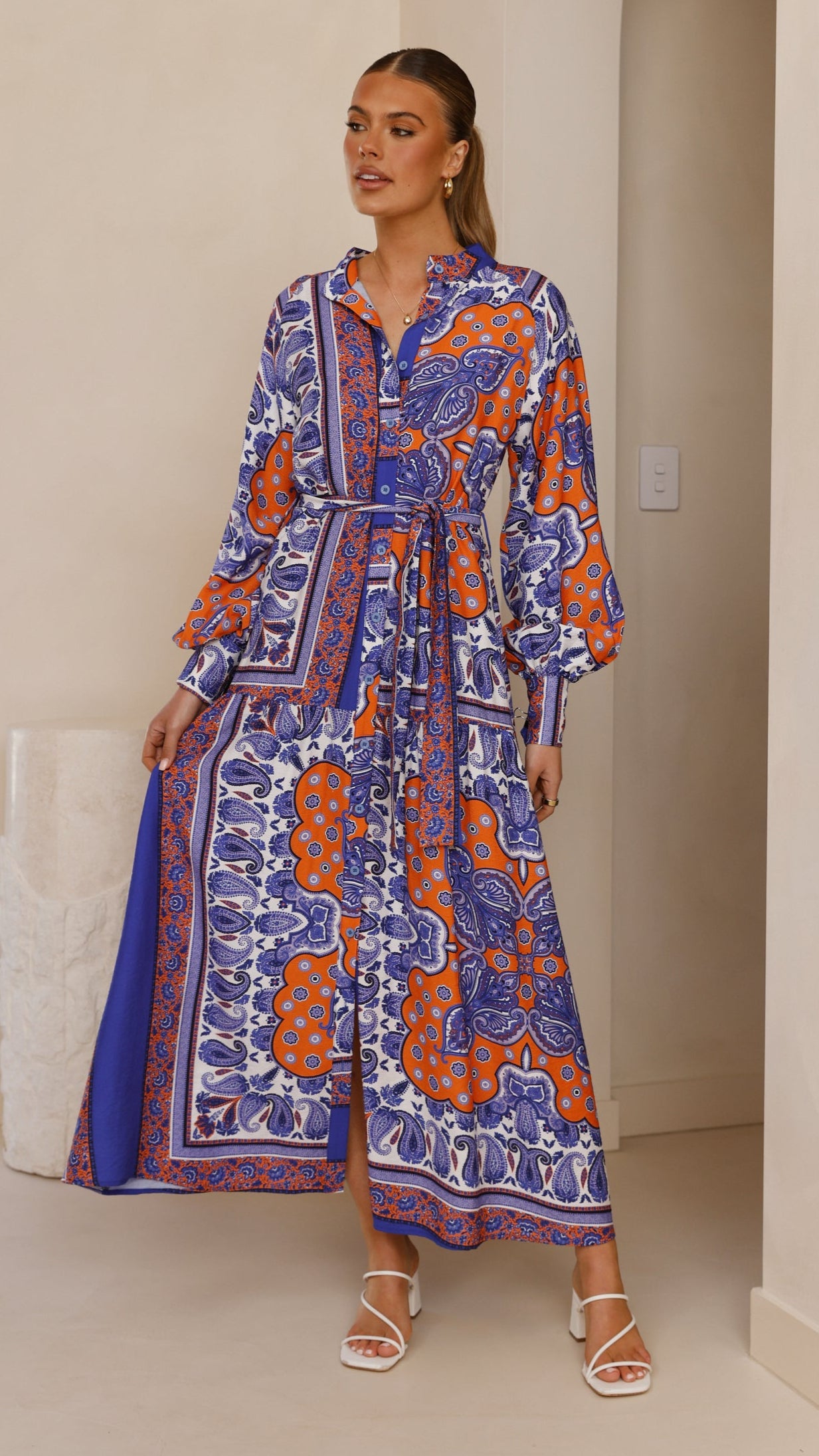 Tasha Maxi Dress - Blue/Orange Print - Billy J