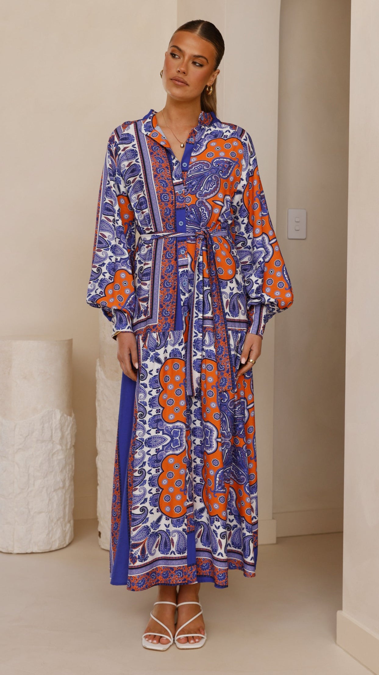 Tasha Maxi Dress - Blue/Orange Print - Billy J