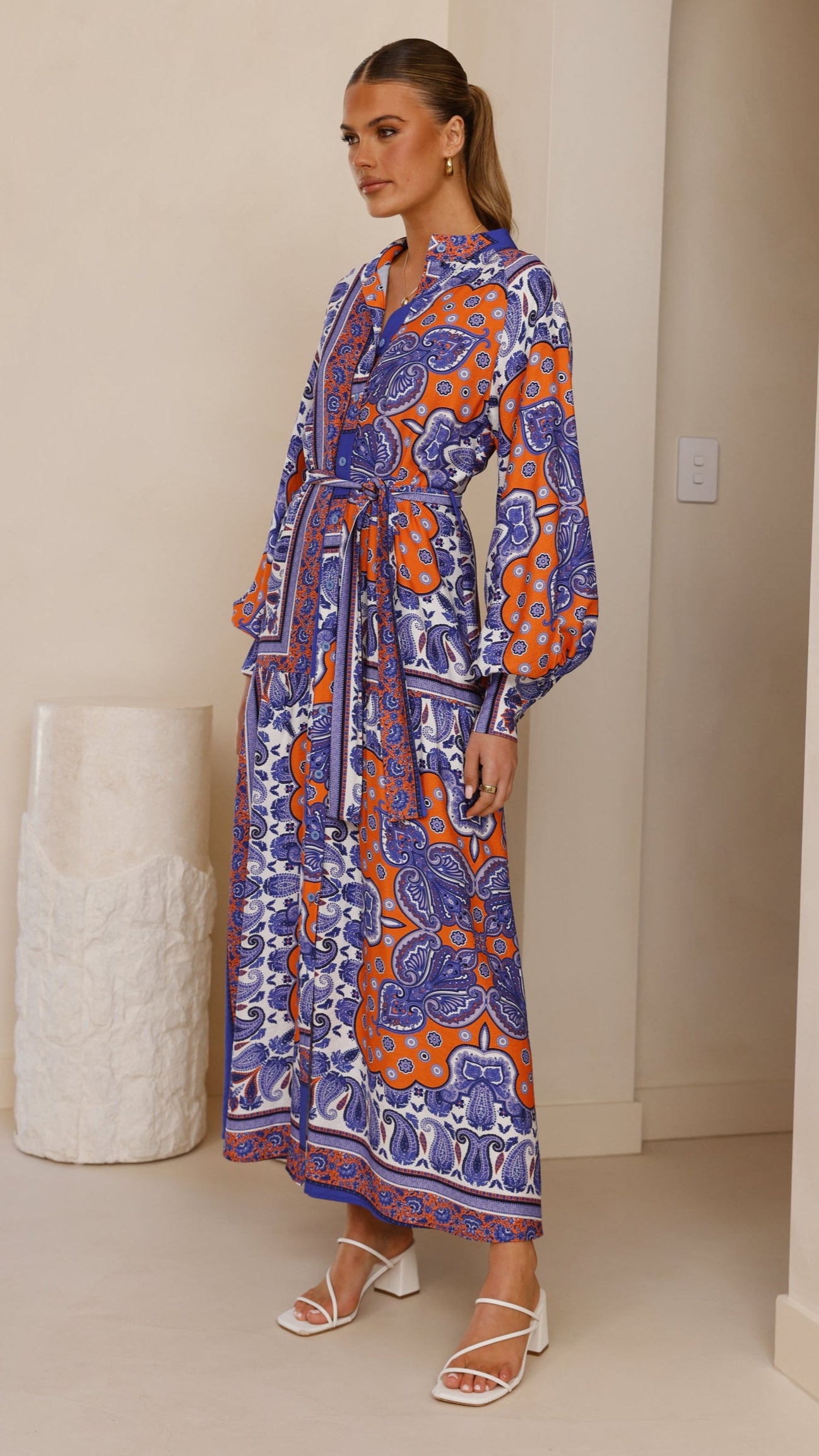 Tasha Maxi Dress - Blue/Orange Print - Billy J