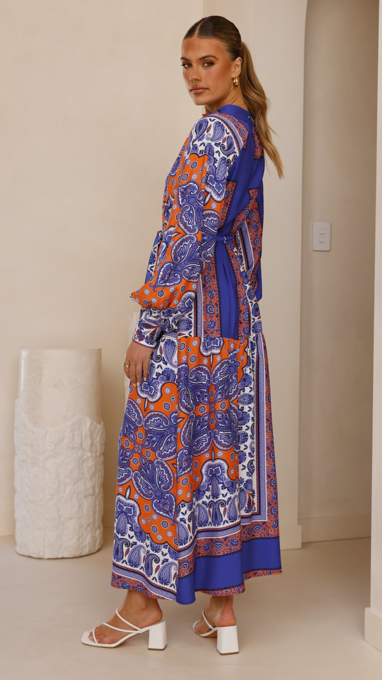 Tasha Maxi Dress - Blue/Orange Print - Billy J