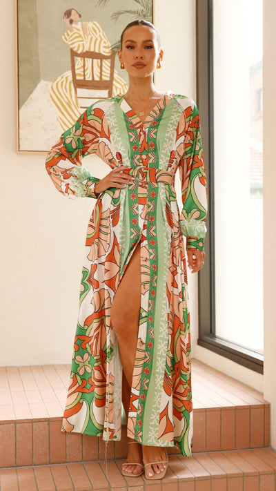 Load image into Gallery viewer, Vance Maxi Dress - Orange/Green Print - Billy J
