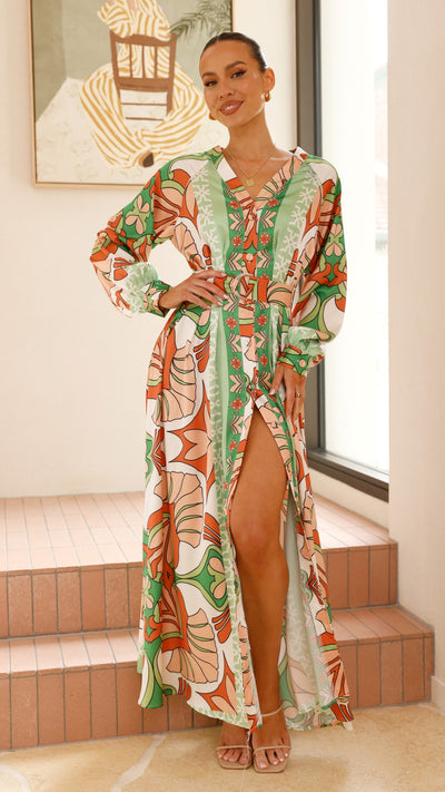 Load image into Gallery viewer, Vance Maxi Dress - Orange/Green Print - Billy J
