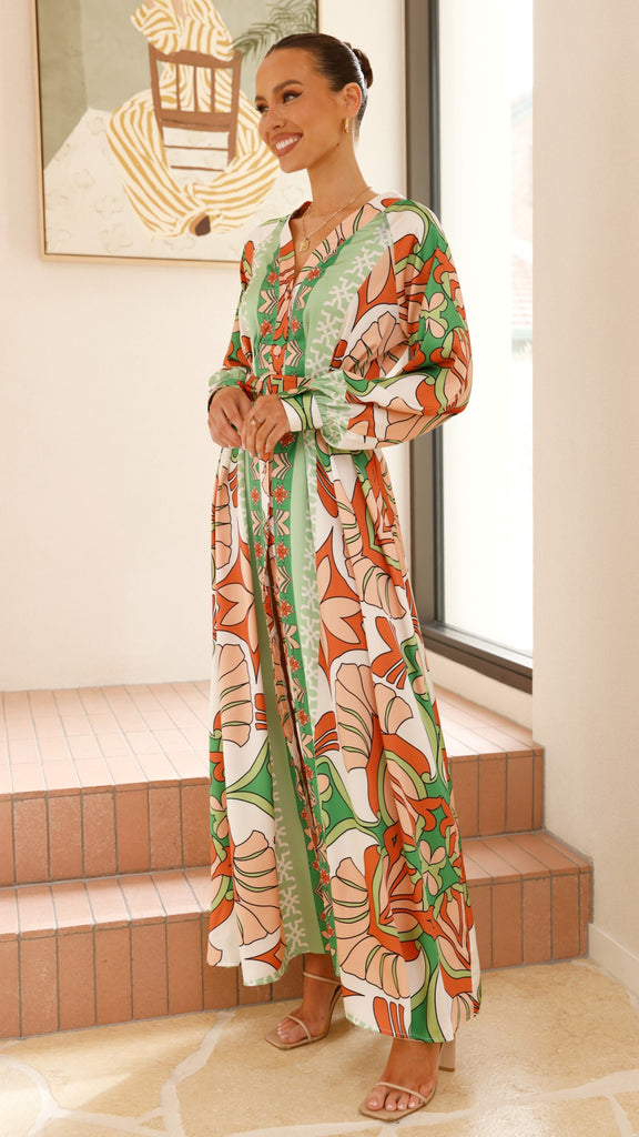 Vance Maxi Dress - Orange/Green Print - Billy J