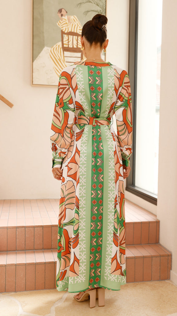 Vance Maxi Dress - Orange/Green Print - Billy J