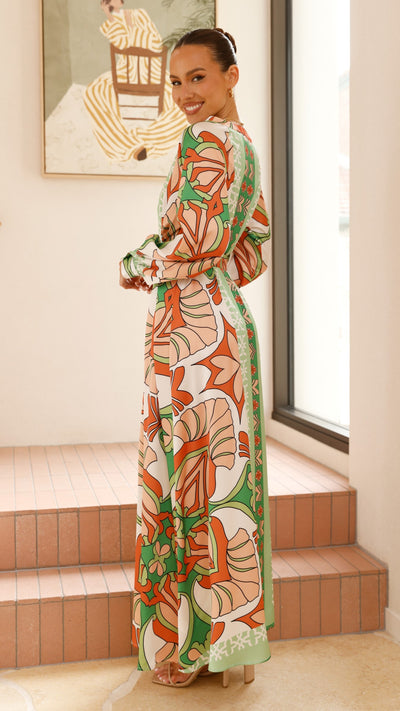 Load image into Gallery viewer, Vance Maxi Dress - Orange/Green Print - Billy J
