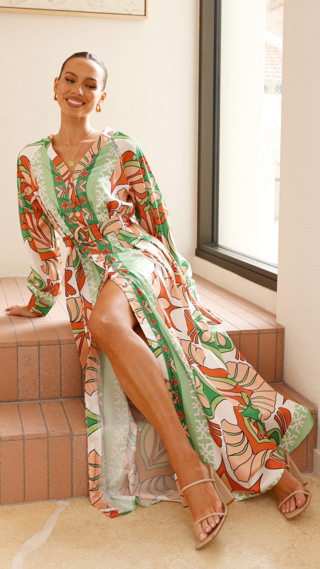 Vance Maxi Dress - Orange/Green Print - Billy J