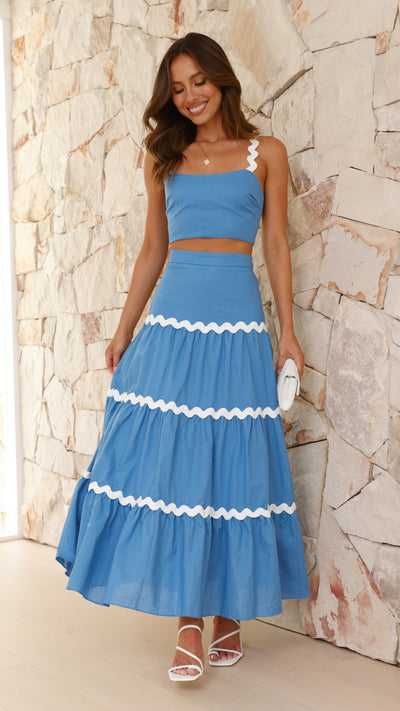 Load image into Gallery viewer, Lys Top and Maxi Skirt Set - Cobalt Blue / White

