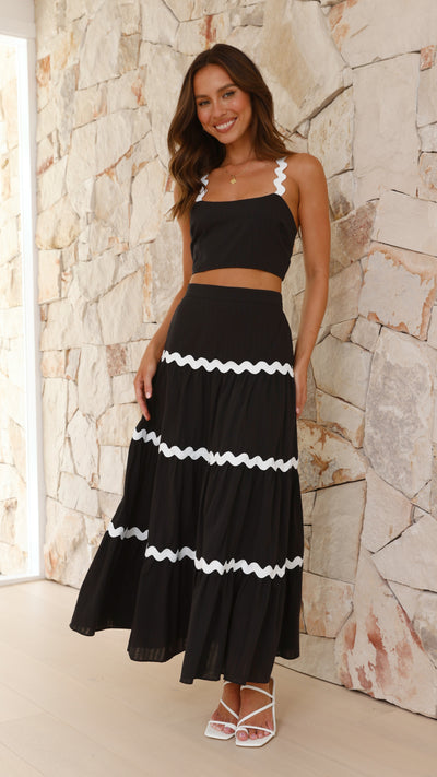 Load image into Gallery viewer, Lys Top and Maxi Skirt Set - Black / White
