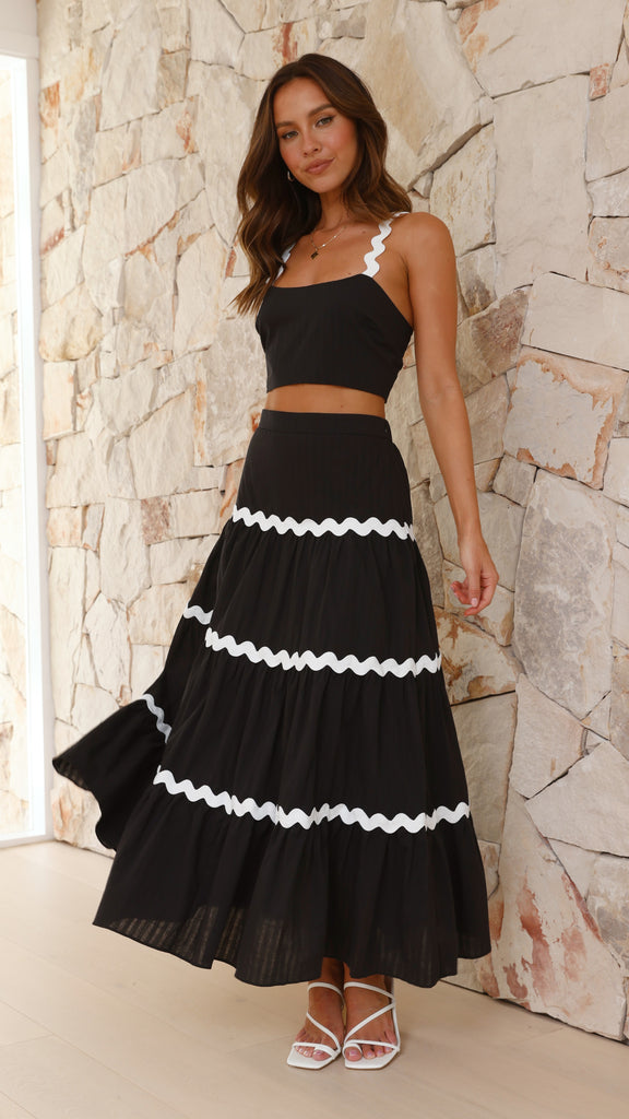 Lys Top and Maxi Skirt Set - Black / White - Billy J