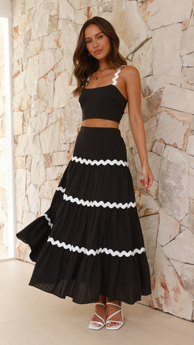 Load image into Gallery viewer, Lys Top and Maxi Skirt Set - Black / White - Billy J
