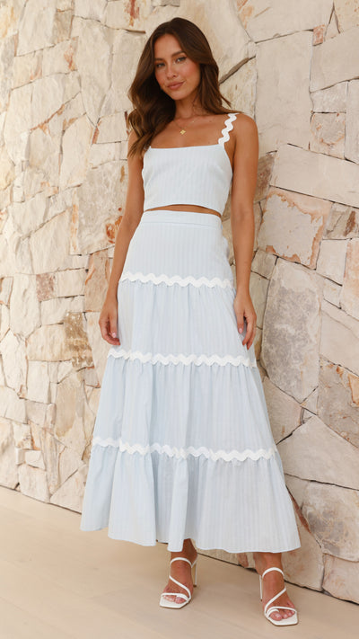 Load image into Gallery viewer, Lys Top and Maxi Skirt Set - Blue / White - Billy J

