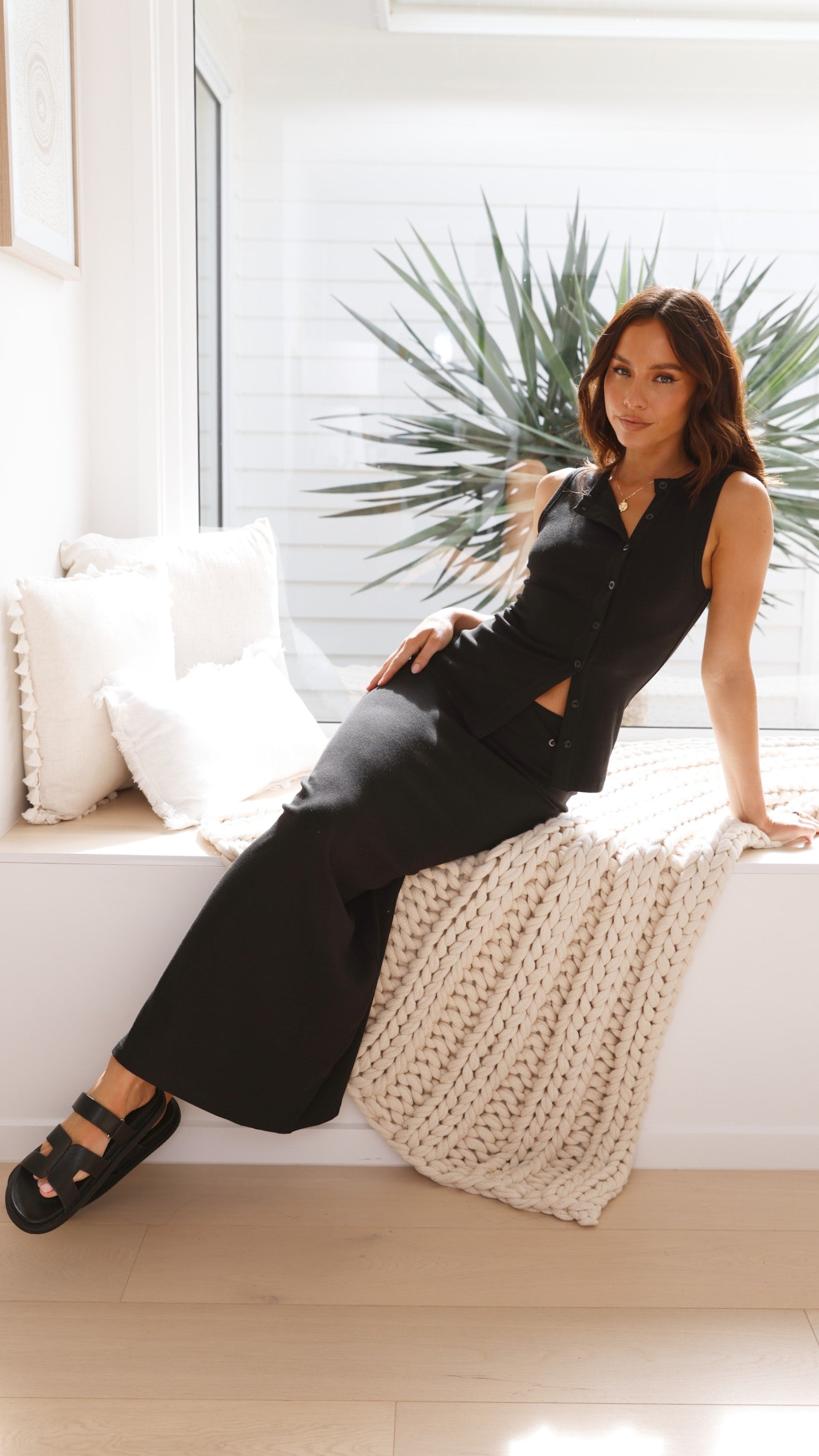 Rahela Button Top and Maxi Skirt Set - Black - Billy J