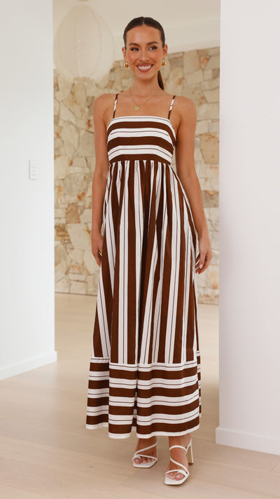 Load image into Gallery viewer, Nadie Maxi Dress - Chocolate / White Stripe - Billy J
