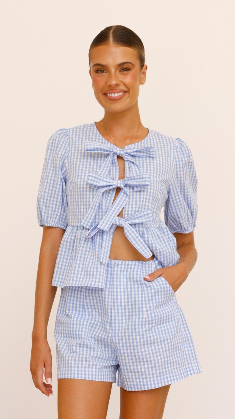Belle Tie Front Shirt - Blue Check - Billy J