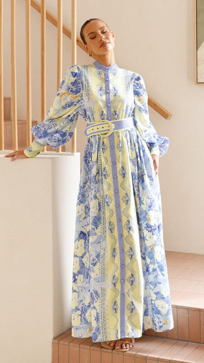 Load image into Gallery viewer, Kalliope Maxi Dress - Blue/Yellow - Billy J
