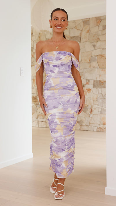 Load image into Gallery viewer, Kylie Maxi Dress - Lilac/Yellow Floral
