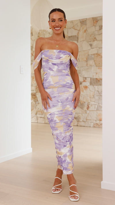 Load image into Gallery viewer, Kylie Maxi Dress - Lilac/Yellow Floral
