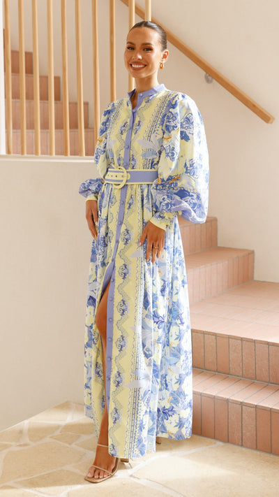 Load image into Gallery viewer, Kalliope Maxi Dress - Blue/Yellow - Billy J
