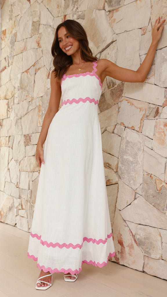 Daleyza Maxi Dress - White / Pink - Billy J