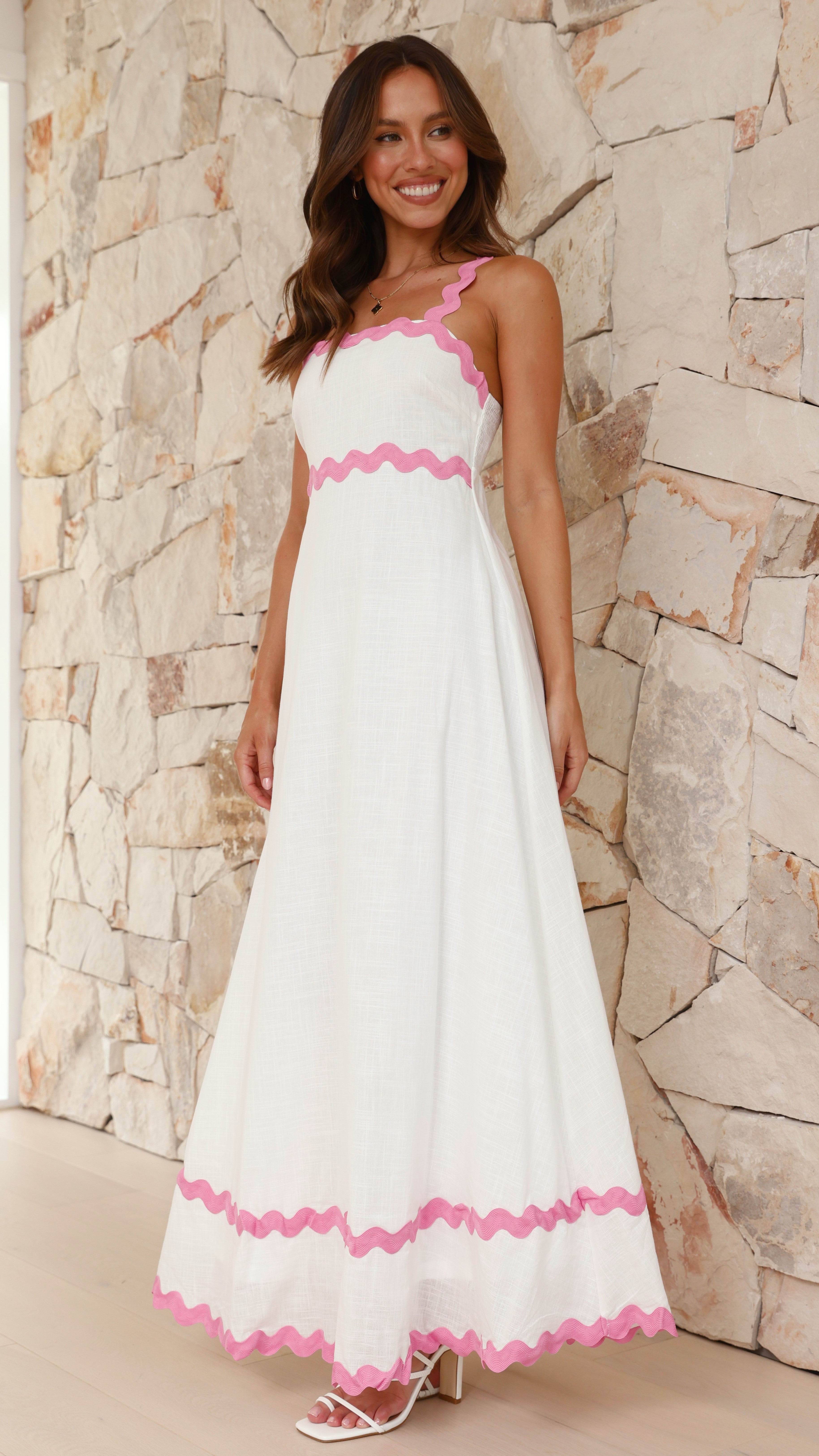 Daleyza Maxi Dress - White / Pink - Billy J