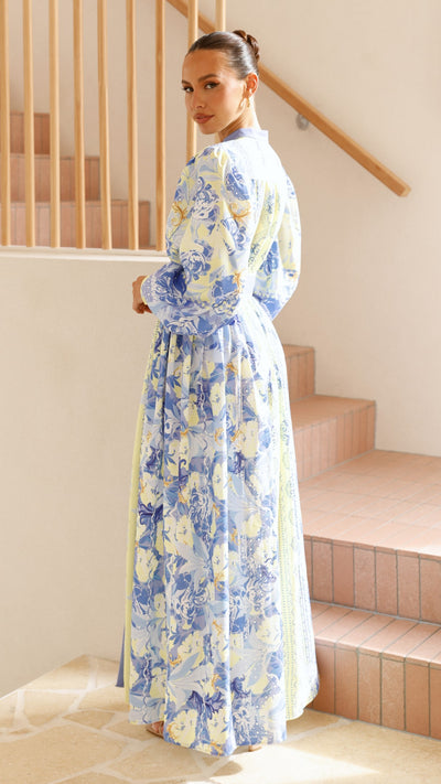 Load image into Gallery viewer, Kalliope Maxi Dress - Blue/Yellow - Billy J
